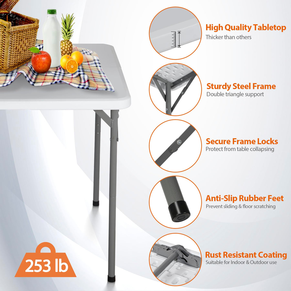 White 3 Foot Folding Card Table with Carrying Handle F9677