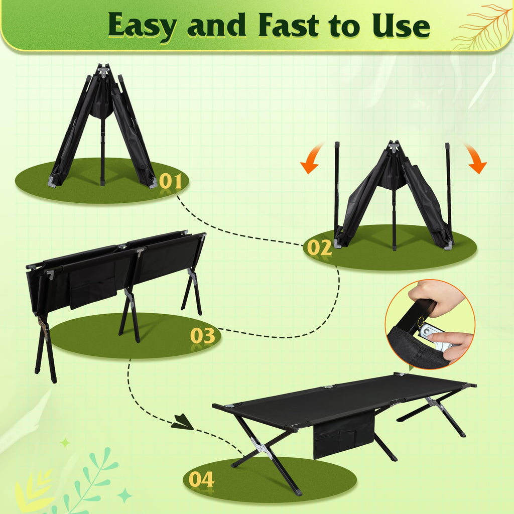 Folding Camping Cot with Carry Bag, 300 lb, Black E507