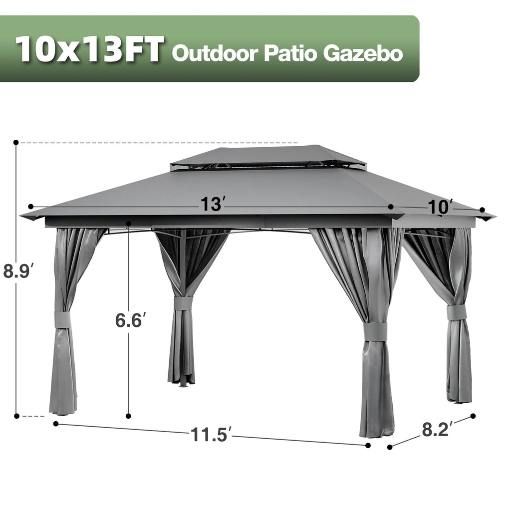 10x13 Outdoor Gazebo with Mosquito Netting and Privacy Screens T842364