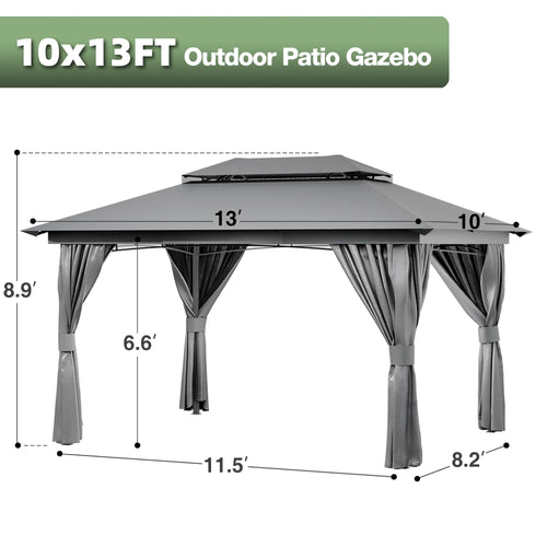 10x13 Outdoor Gazebo with Mosquito Netting and Privacy Screens T842364