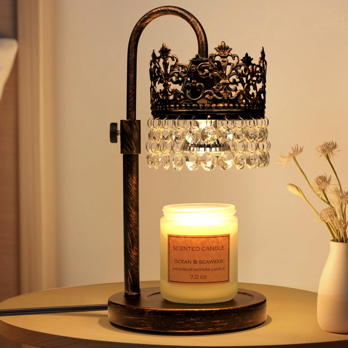 Candle Warmer Lamp with Timer Dimmer Adjustable Height Black Gold Brushed Z85543