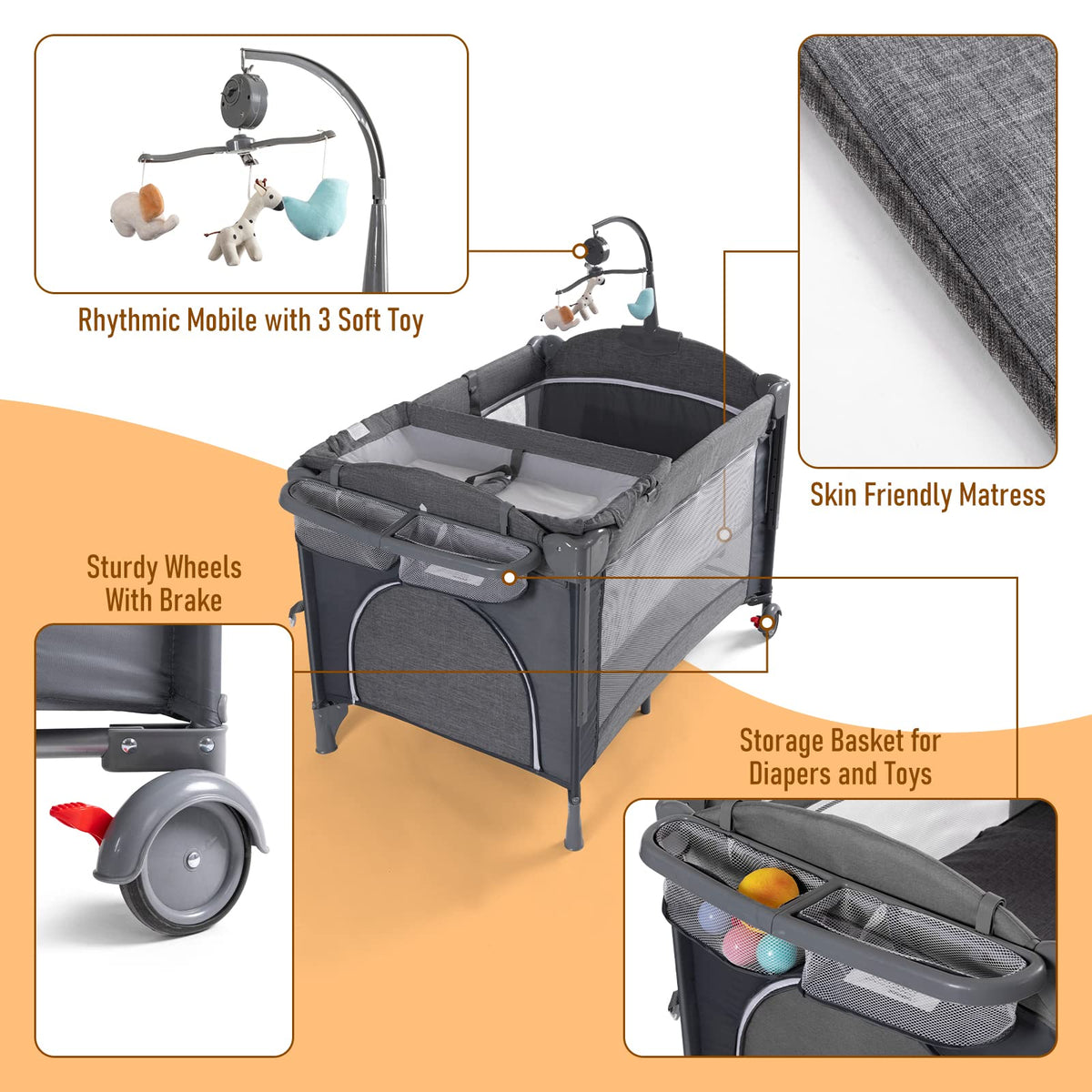 5-in-1 Baby Bassinet Bedside Sleeper Playard K8022