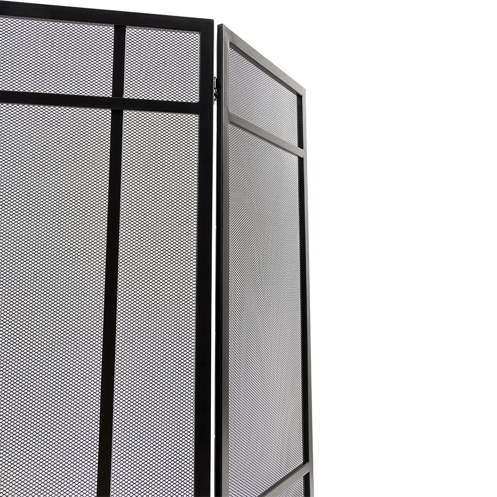 Black 3-Panel Steel Mesh Trifold Fireplace Screen W490140