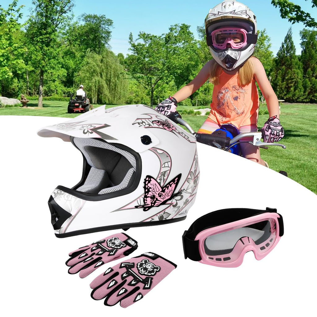 Youth Kids DOT Approved Motocross Helmet with Goggles and Gloves V3262
