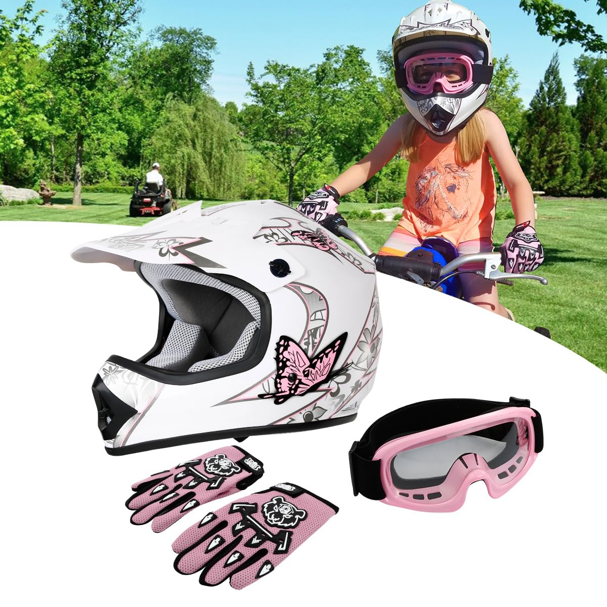 Youth Kids DOT Approved Motocross Helmet with Goggles and Gloves V3262