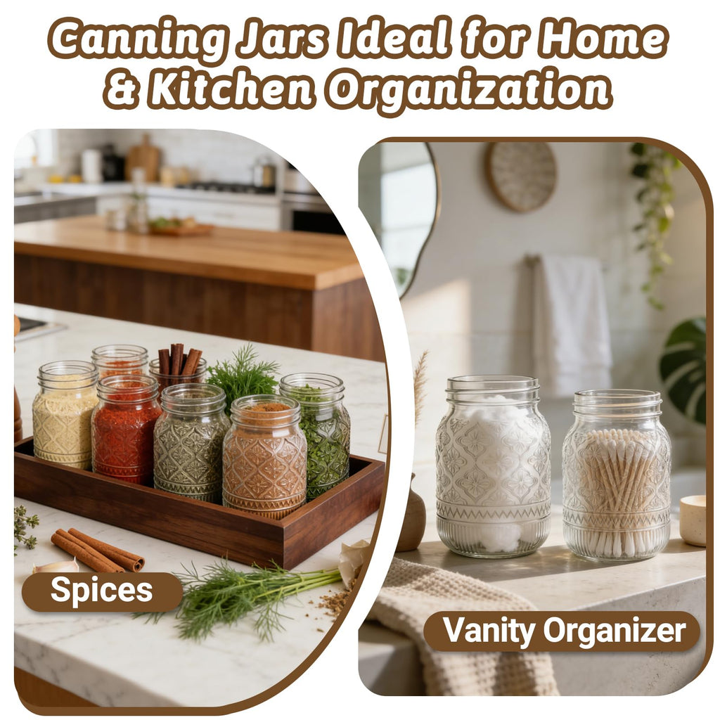 16oz Embossed Mason Jars 15-Pack with Airtight Lids T849