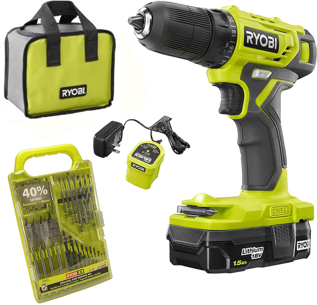 18V 3/8 in. Drill Driver Kit with Bits and Tool Bag E730