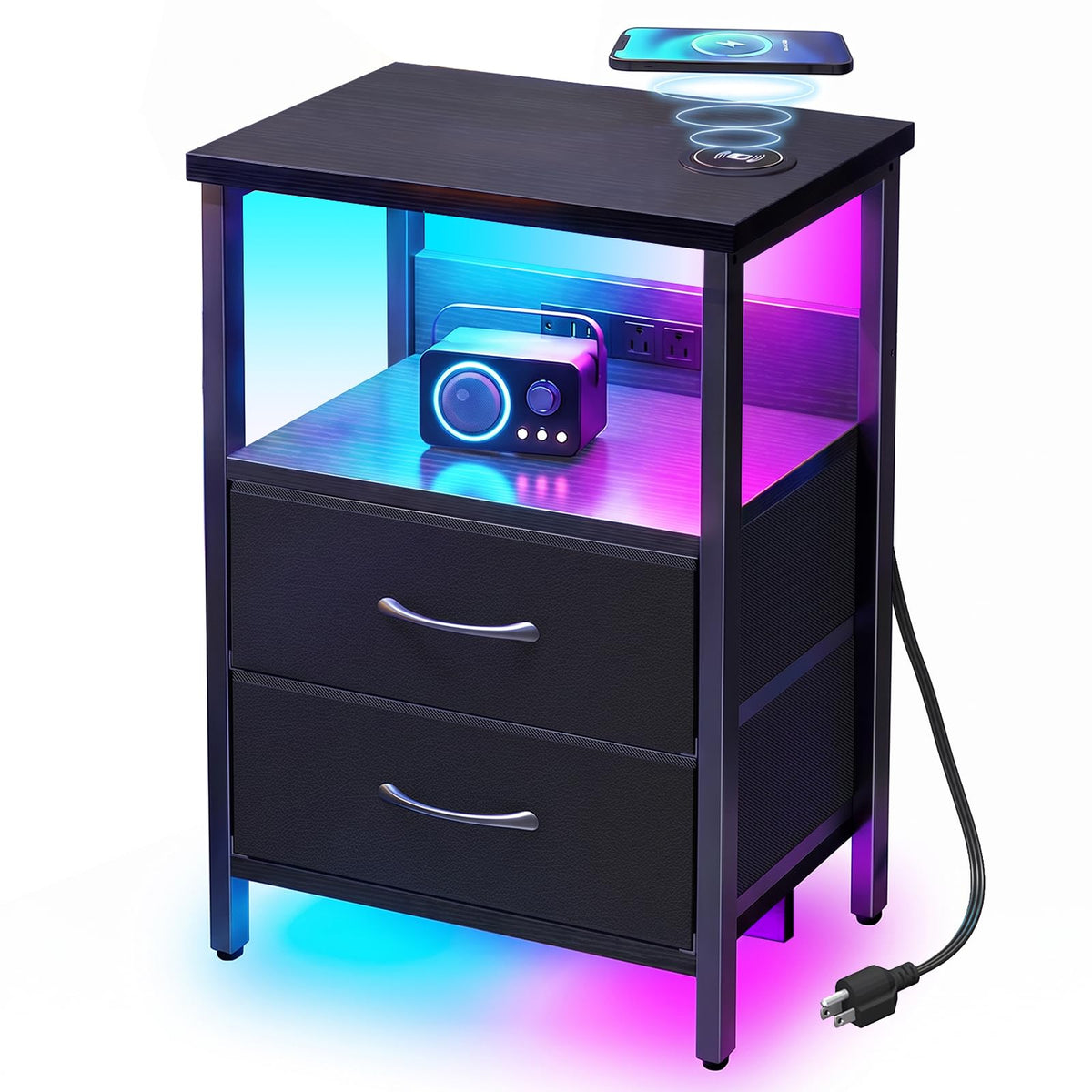 Black Smart Nightstand with Wireless Charging T2511