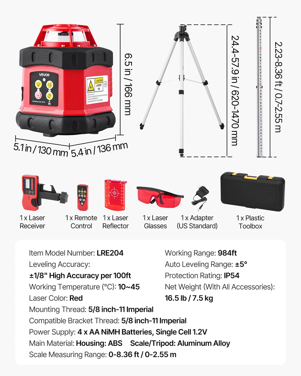 360-Degree Self Leveling Rotary Laser Level Kit with Tripod L379066