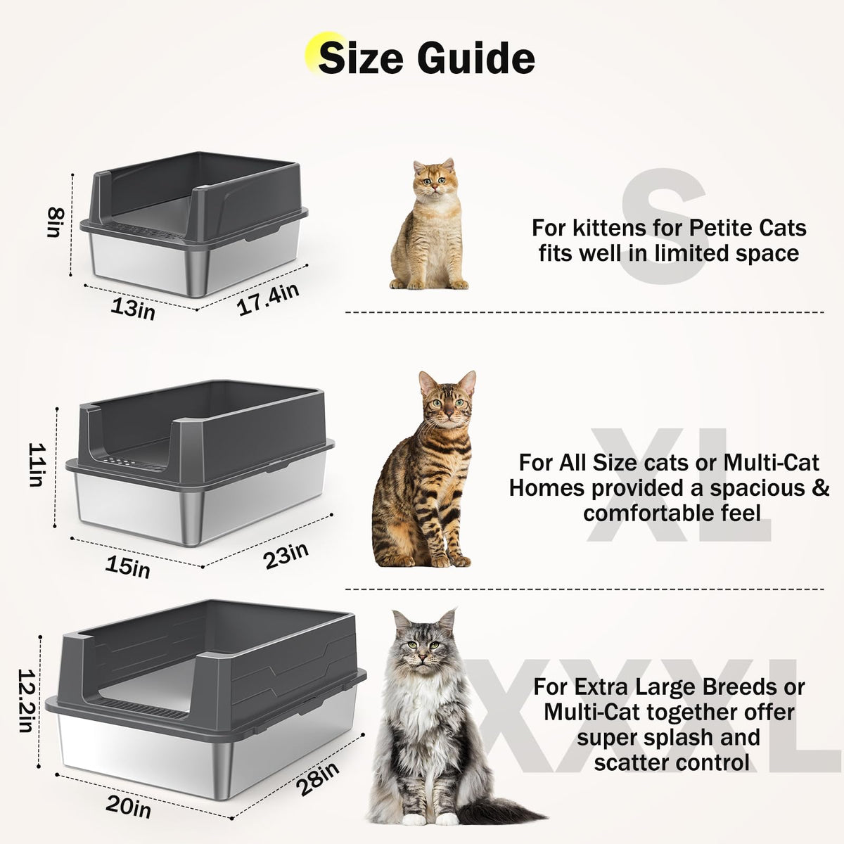 Stainless Steel Extra Large Cat Litter Box with High Sided Lid and Litter Scoop J300