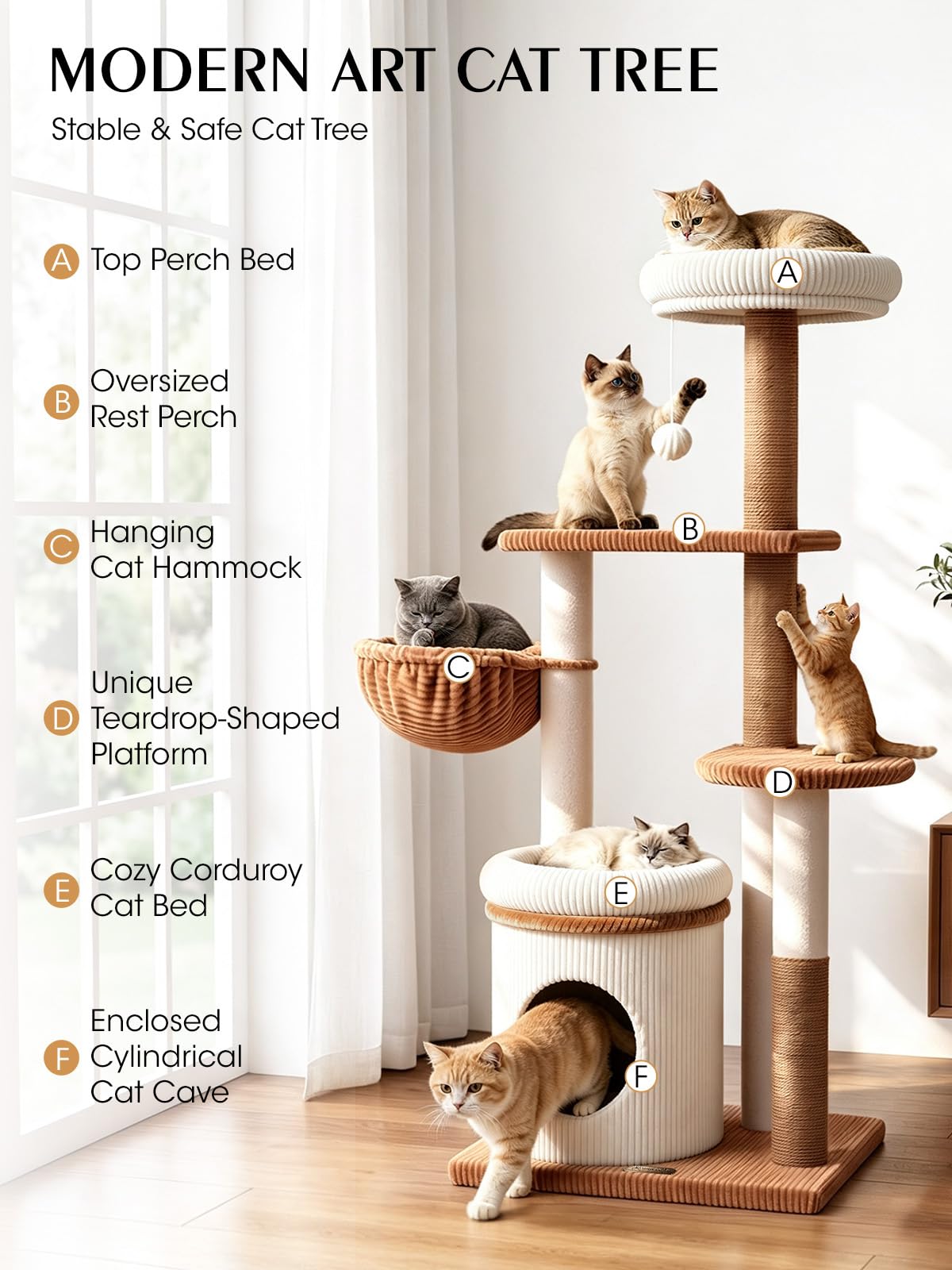 52" Corduroy Cat Tree Tower K9893