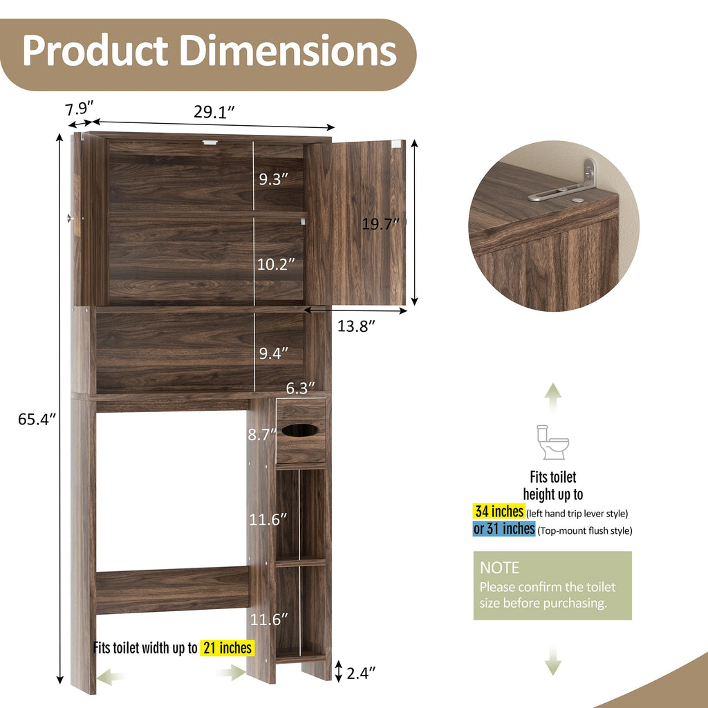 Walnut Over Toilet Storage Cabinet with Adjustable Shelf Z553671