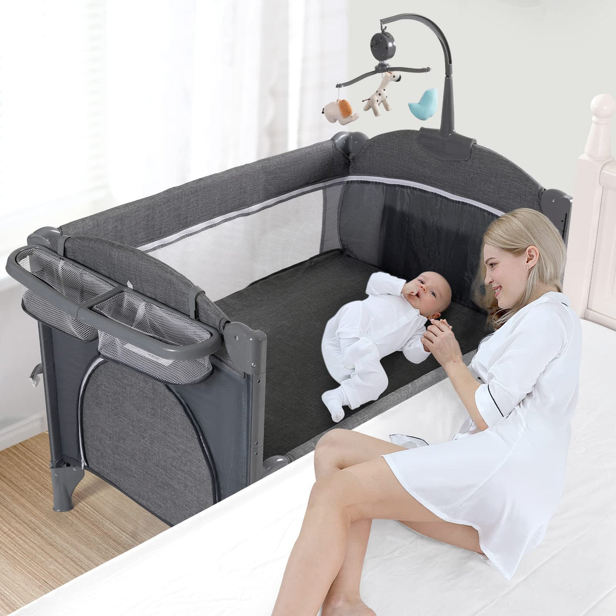 5-in-1 Baby Bassinet Bedside Sleeper Playard K8022