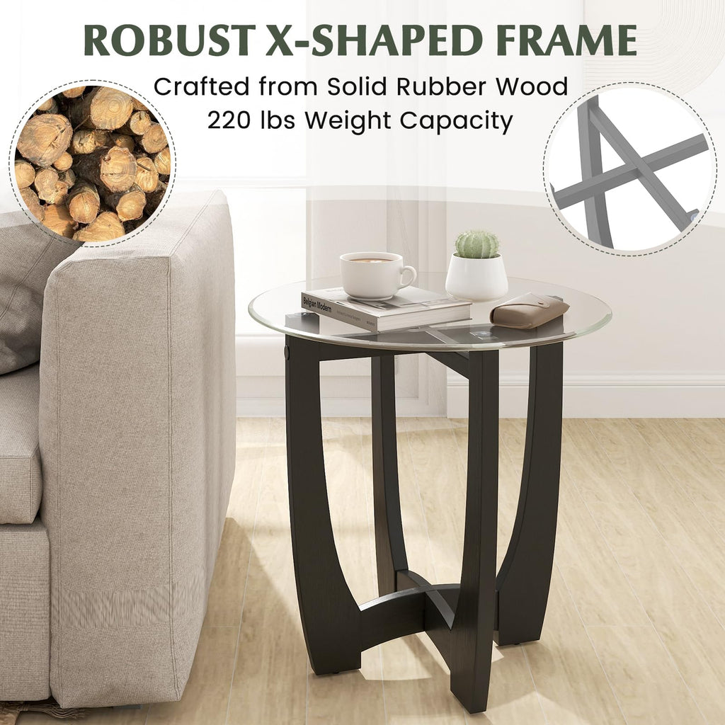 Glass Round End Table Set of 2, 23.5" Black D31412