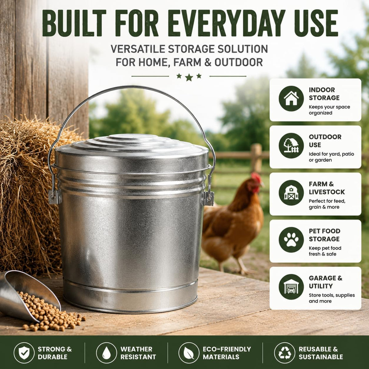 6-Gallon Galvanized Steel Storage Can with Lid Q24679