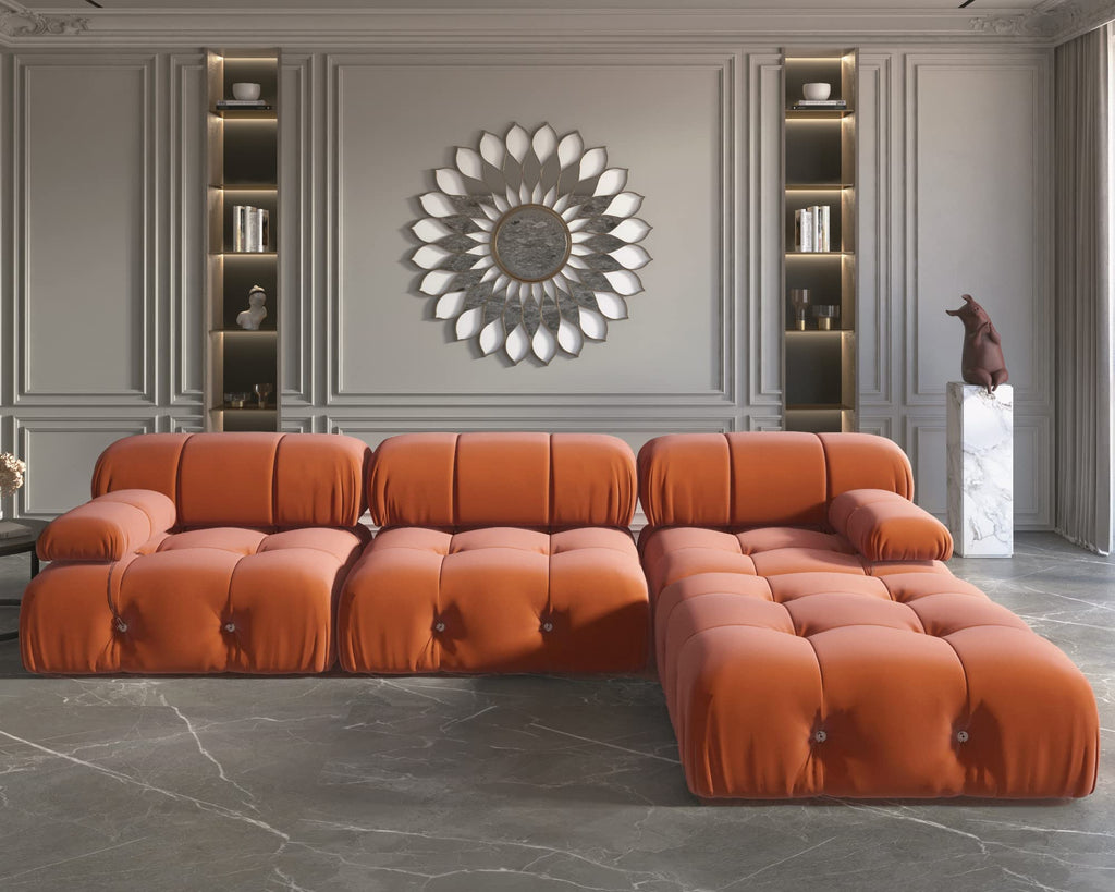 104" L-Shaped Velvet Sectional Sofa with Reversible Chaise Ottoman M7750