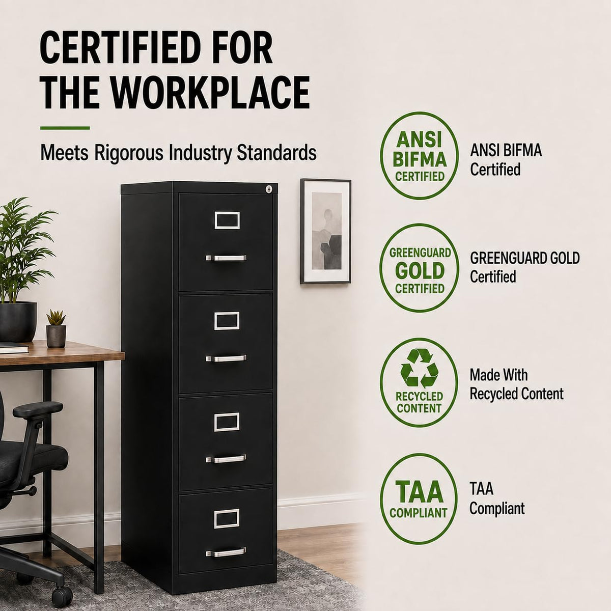 4 Drawers Black Metal Filing Cabinet T630