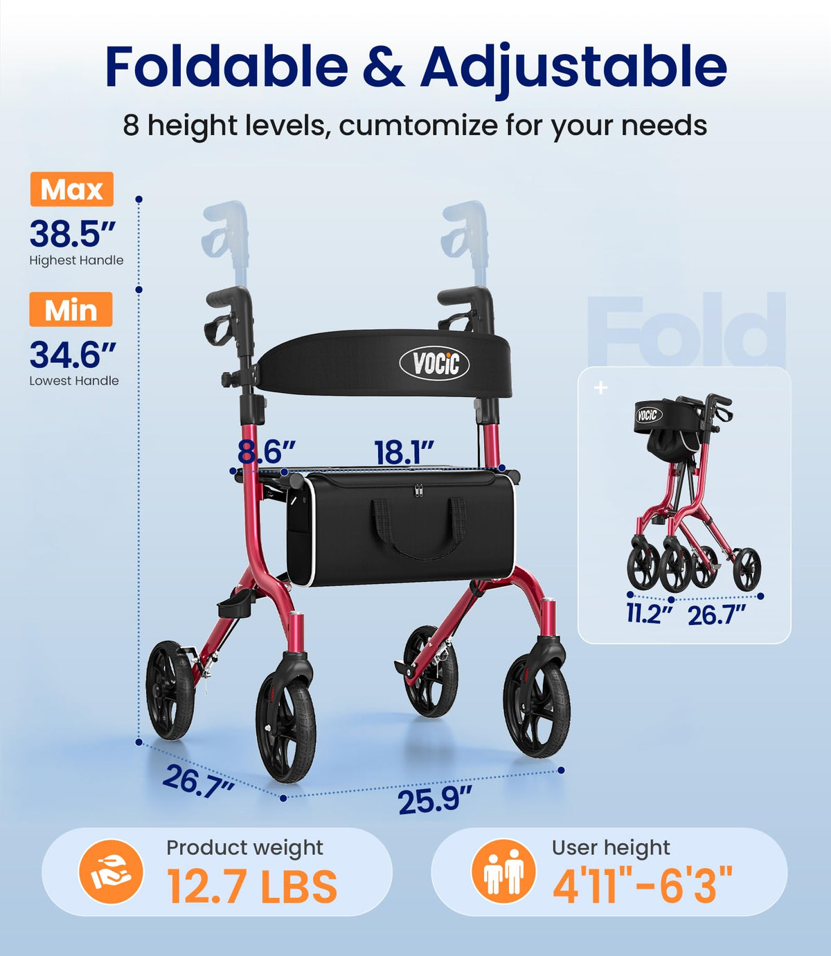 Ultralight Rollator Walker with Seat S57960