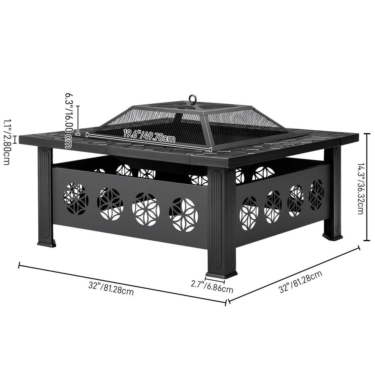 32 Inch Square Wood Burning Fire Pit Table P631