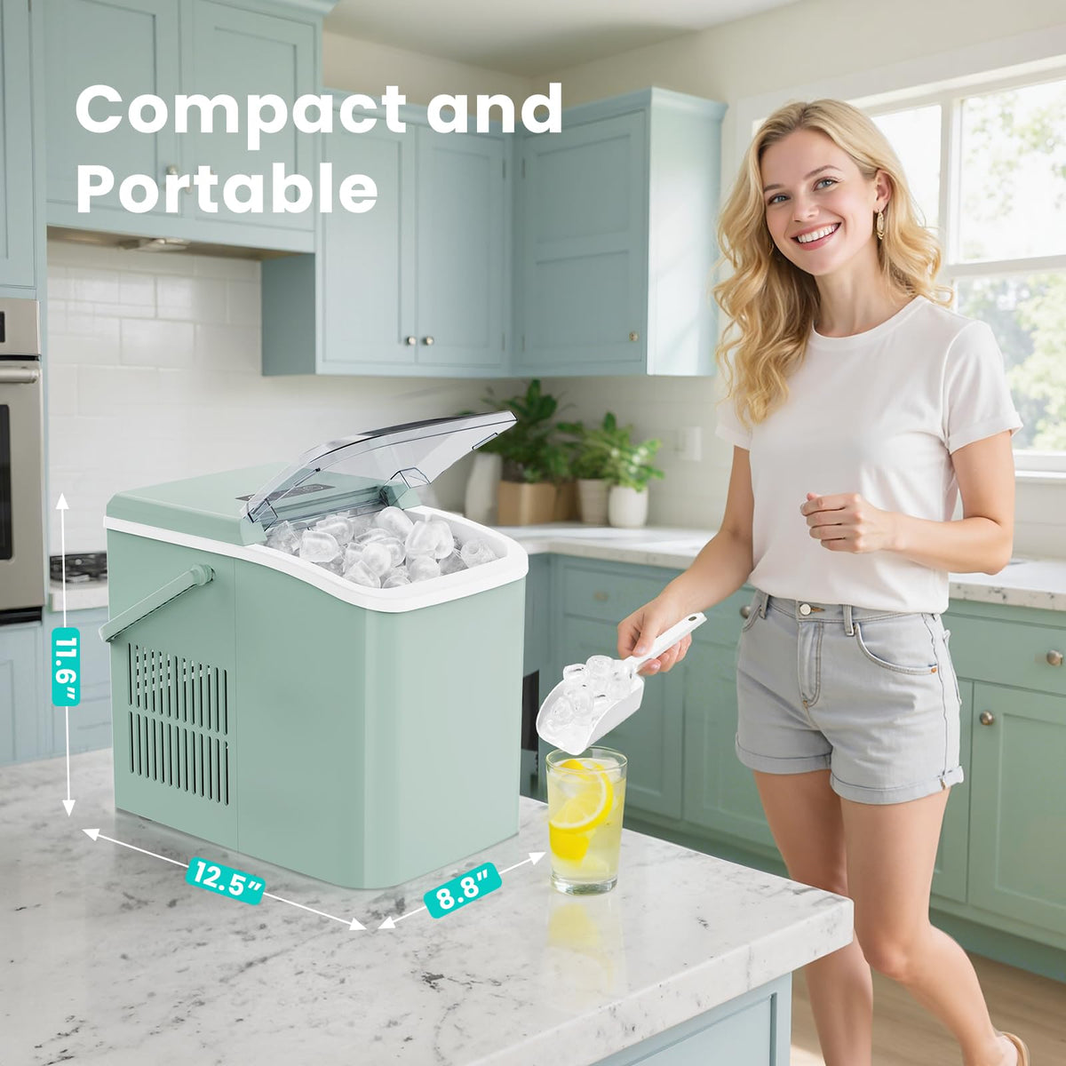Portable Countertop Ice Maker with Basket & Scoop, 2 Cube Sizes J564378