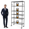 6 Tier Heavy Duty Adjustable Metal Wire Shelving Rack with Wheels, Black B26927