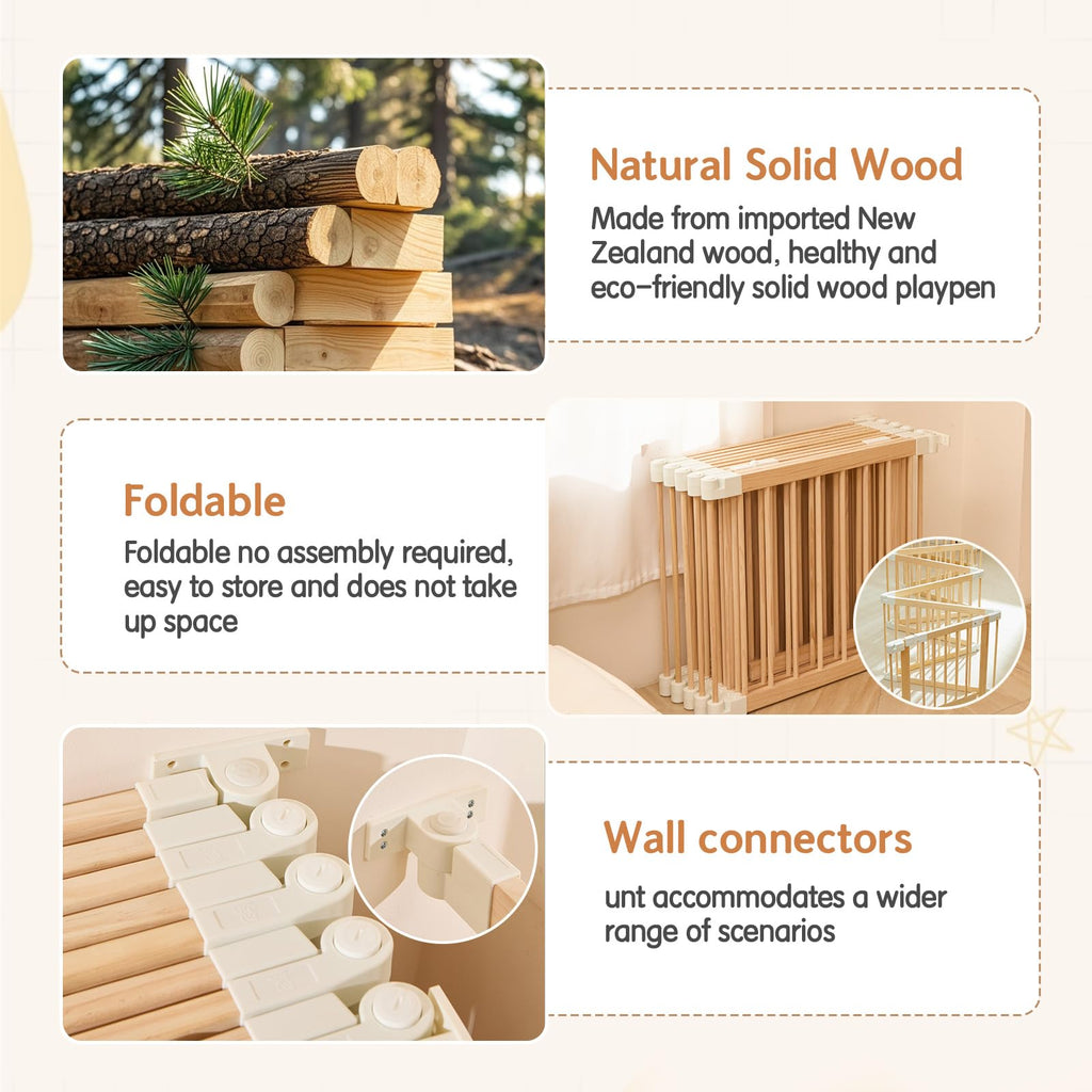 Foldable Wooden Playpen with Gate B92390
