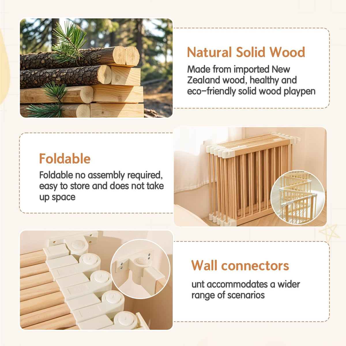 Foldable Wooden Playpen with Gate B92390