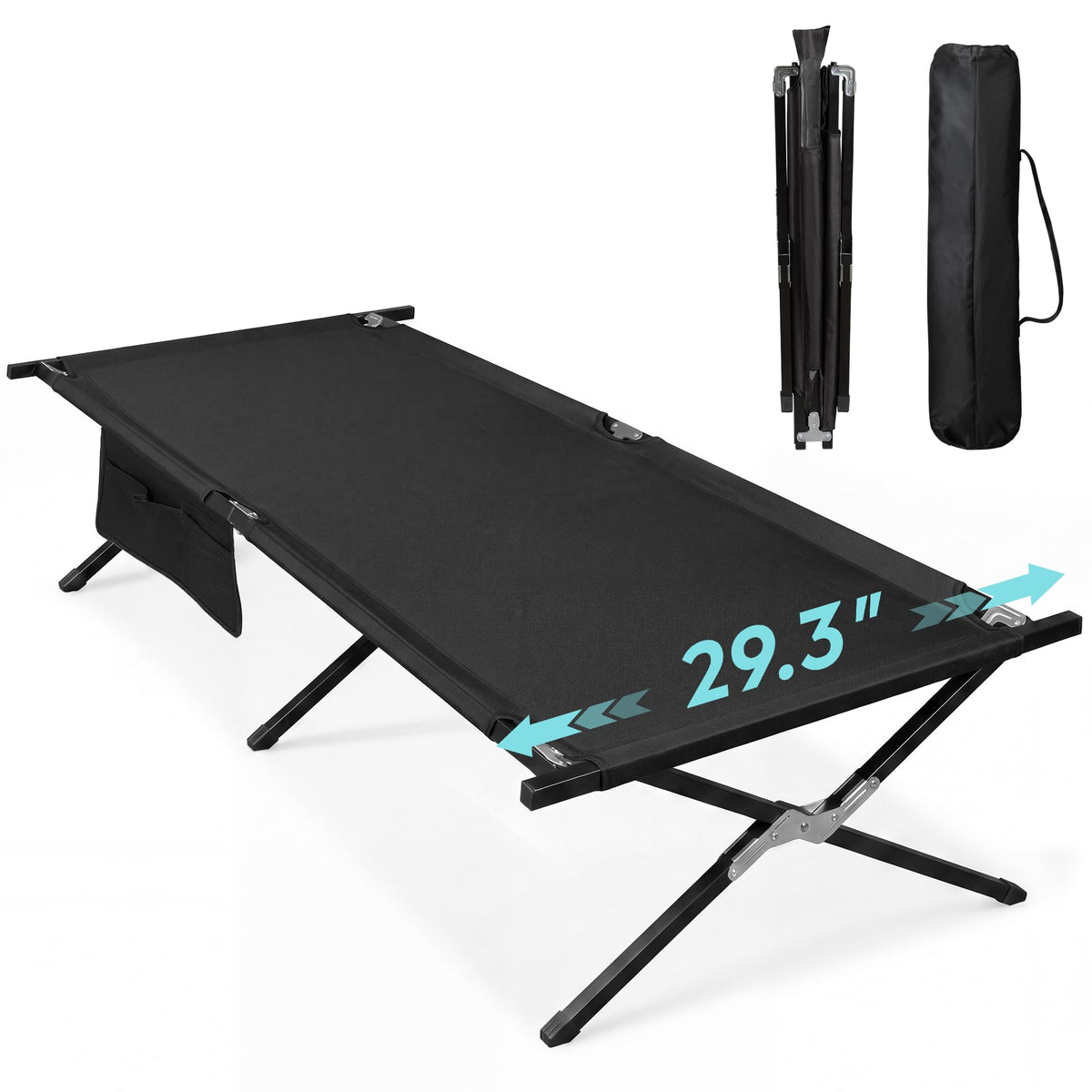 Folding Camping Cot with Carry Bag, 300 lb, Black E507
