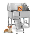 38 Inch Stainless Steel Dog Grooming Tub with Ramp X4781