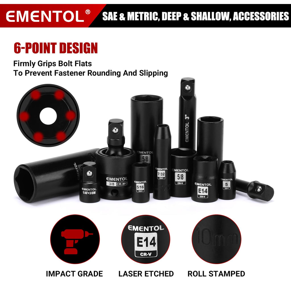 189-Piece Impact Socket Set, 1/4" & 3/8" Drive Metric and SAE A2285