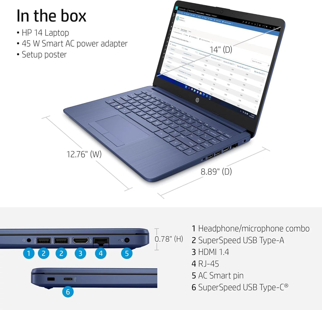 14" Ultral Light Thin Laptop, Quad-Core Intel Celeron, 16GB RAM, 564GB, Windows 11 S, Royal Blue K39734