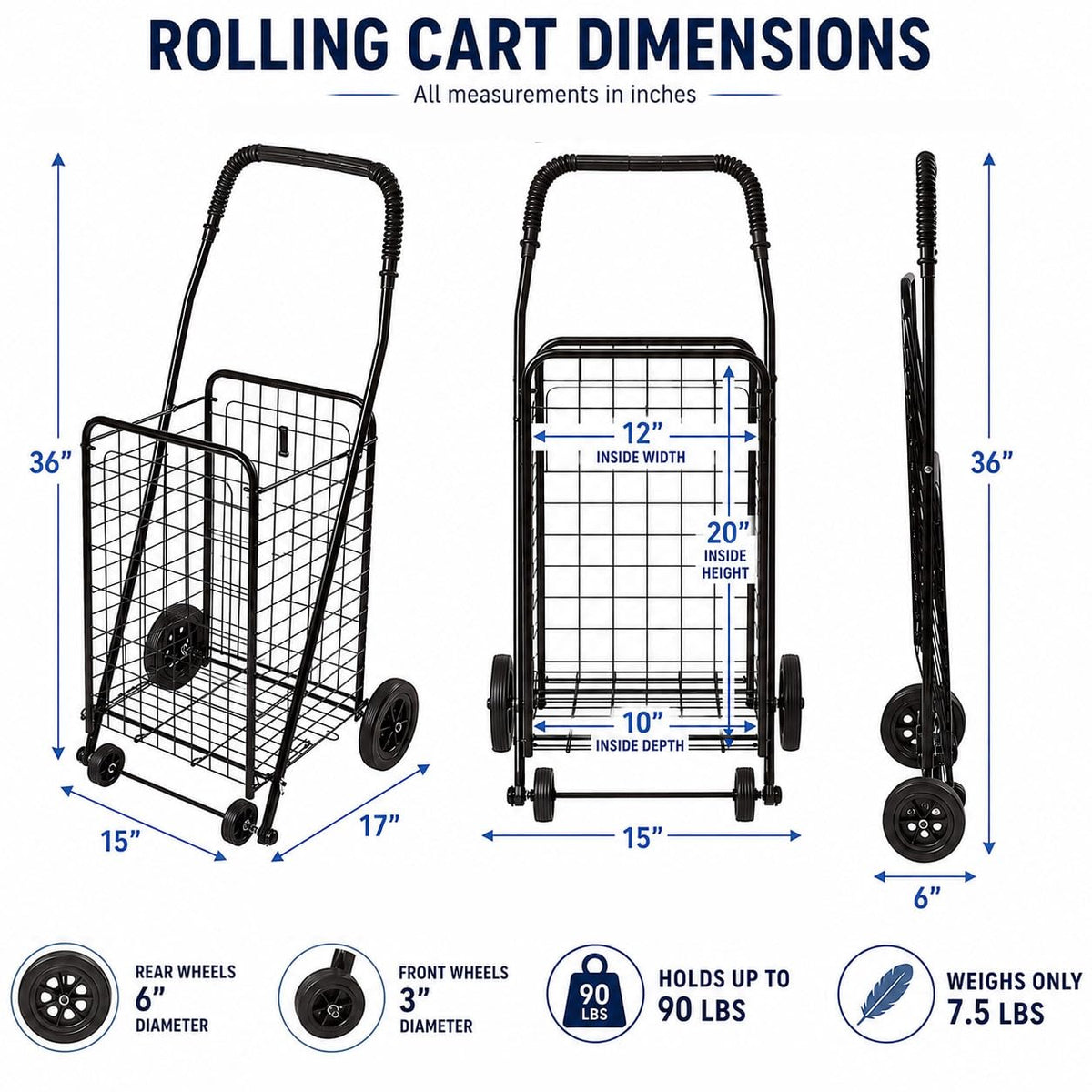 Black Foldable Utility Cart with Wheels T410774
