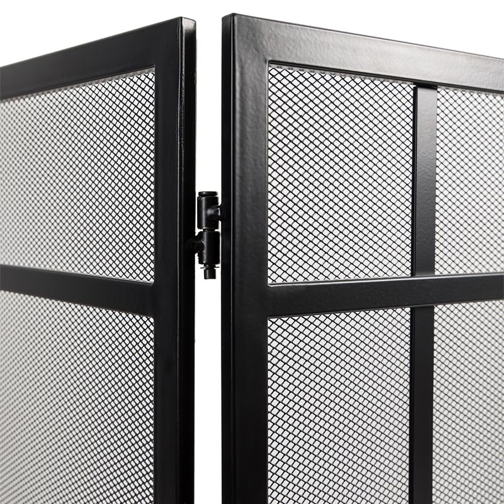 Black 3-Panel Steel Mesh Trifold Fireplace Screen W490140