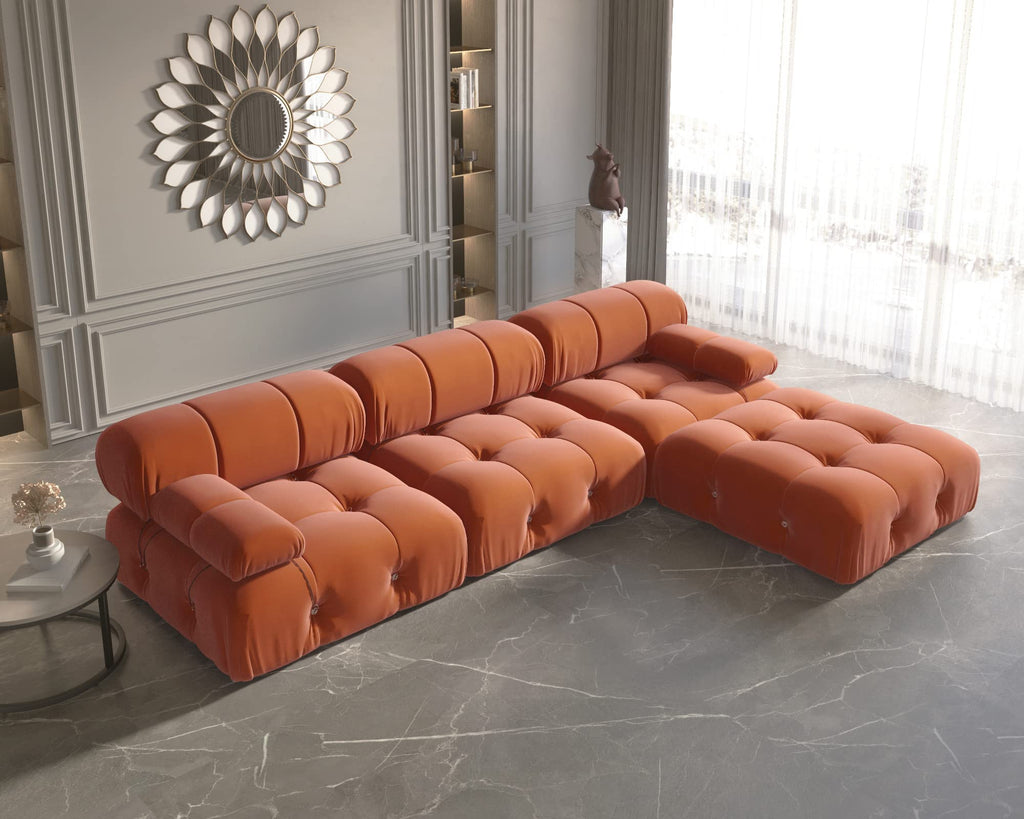104" L-Shaped Velvet Sectional Sofa with Reversible Chaise Ottoman M7750