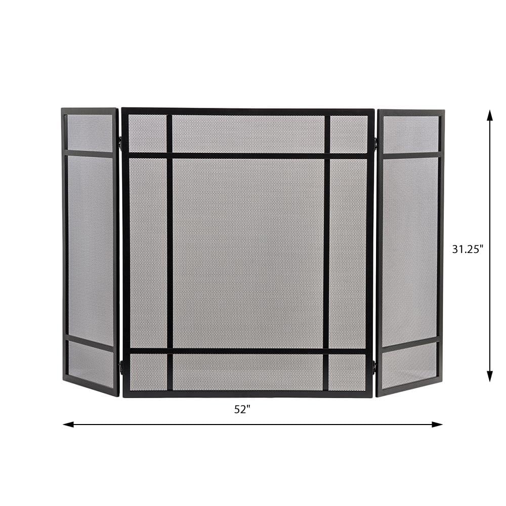 Black 3-Panel Steel Mesh Trifold Fireplace Screen W490140