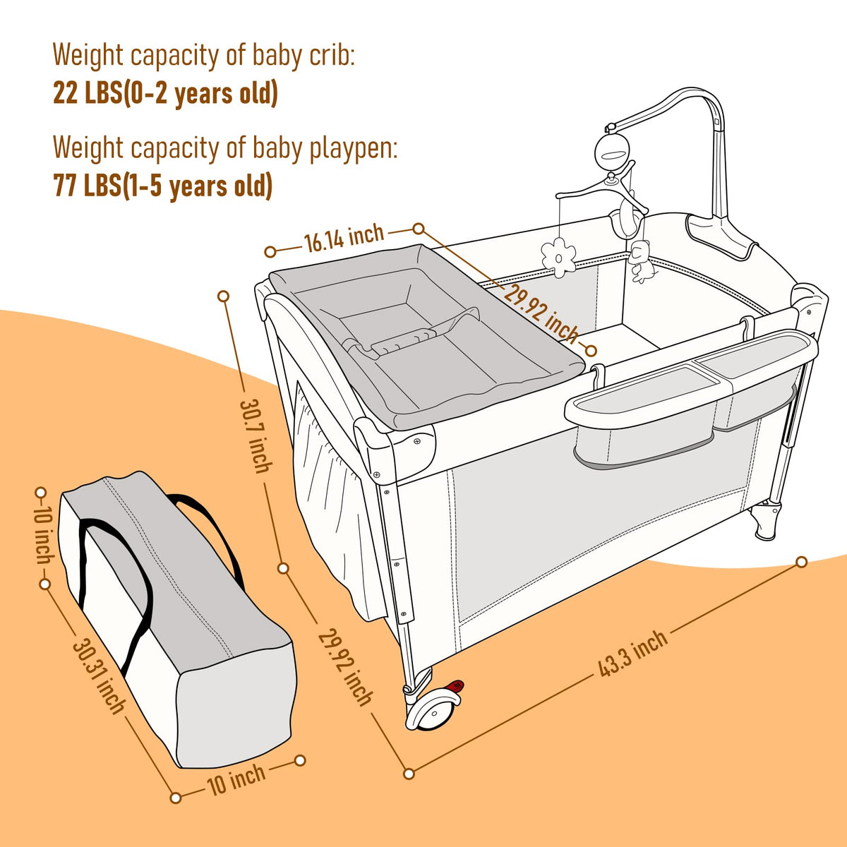 5-in-1 Baby Bassinet Bedside Sleeper Playard K8022