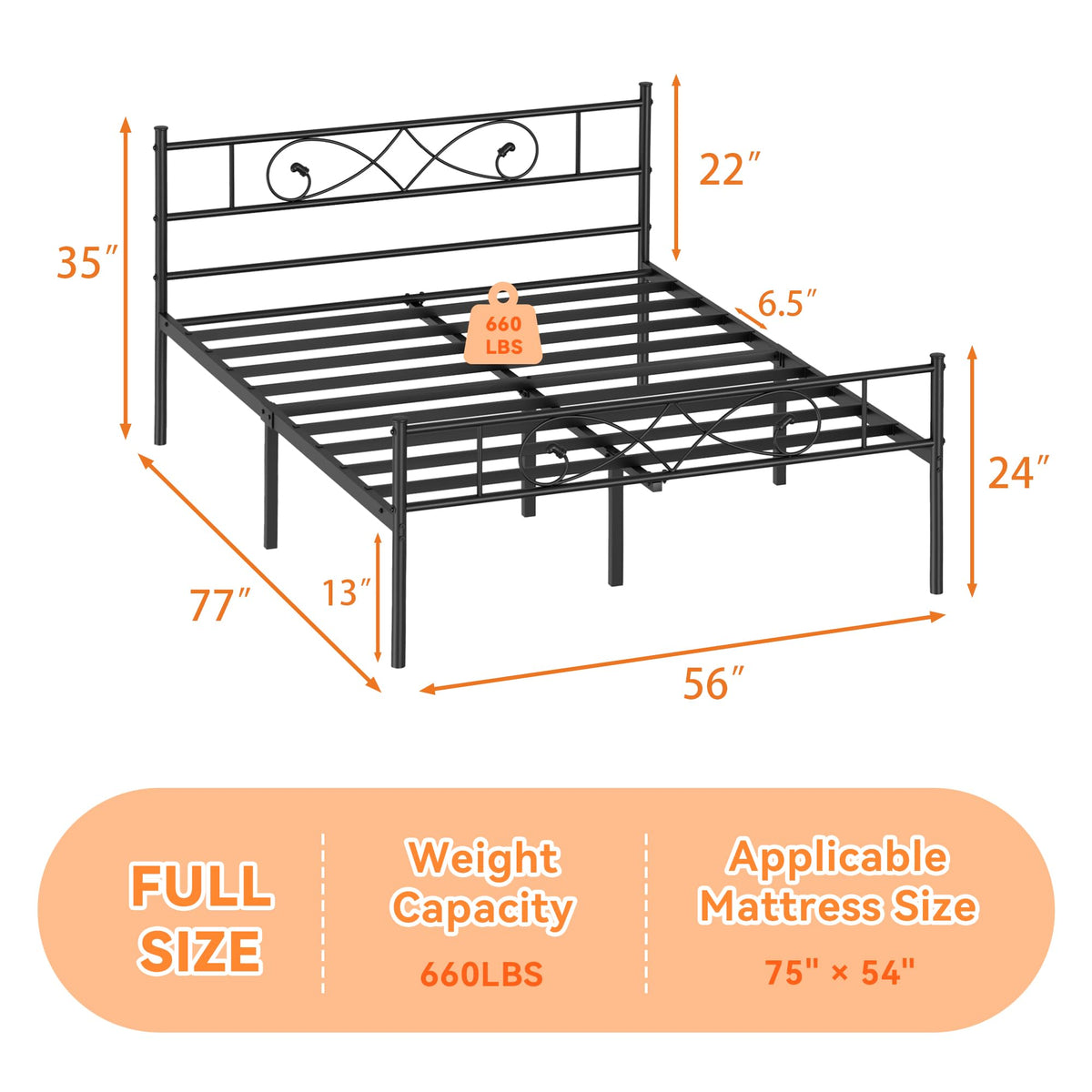 Full Size Metal Platform Bed with Under Storage O2369