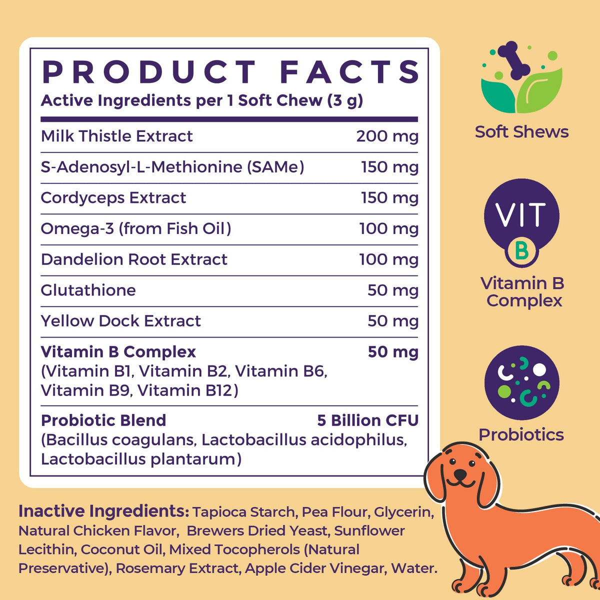 Dog Liver Supplement, Milk Thistle & Same, 5B CFU Probiotics, 90 Soft Chews Q667022