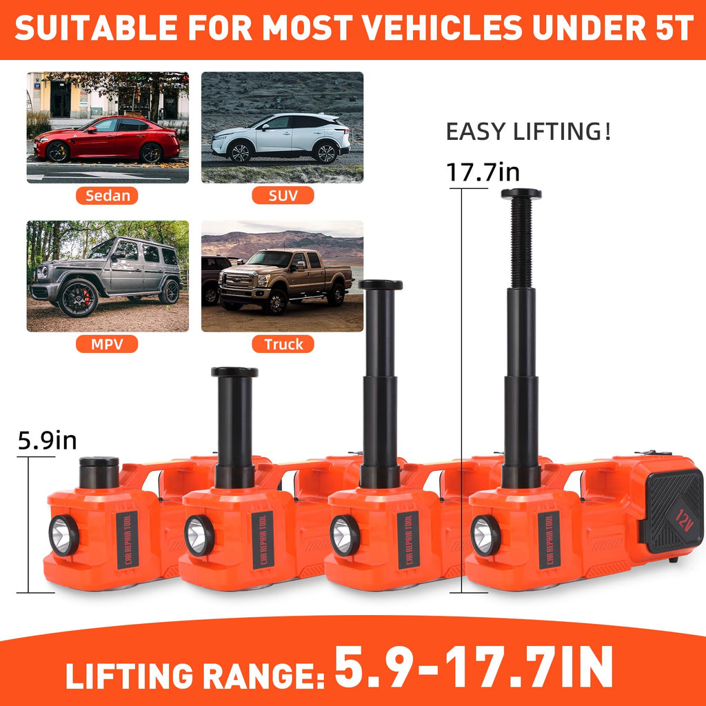 5 Ton Hydraulic Electric Car Jack Set with Tire Pump and Impact Wrench V21364