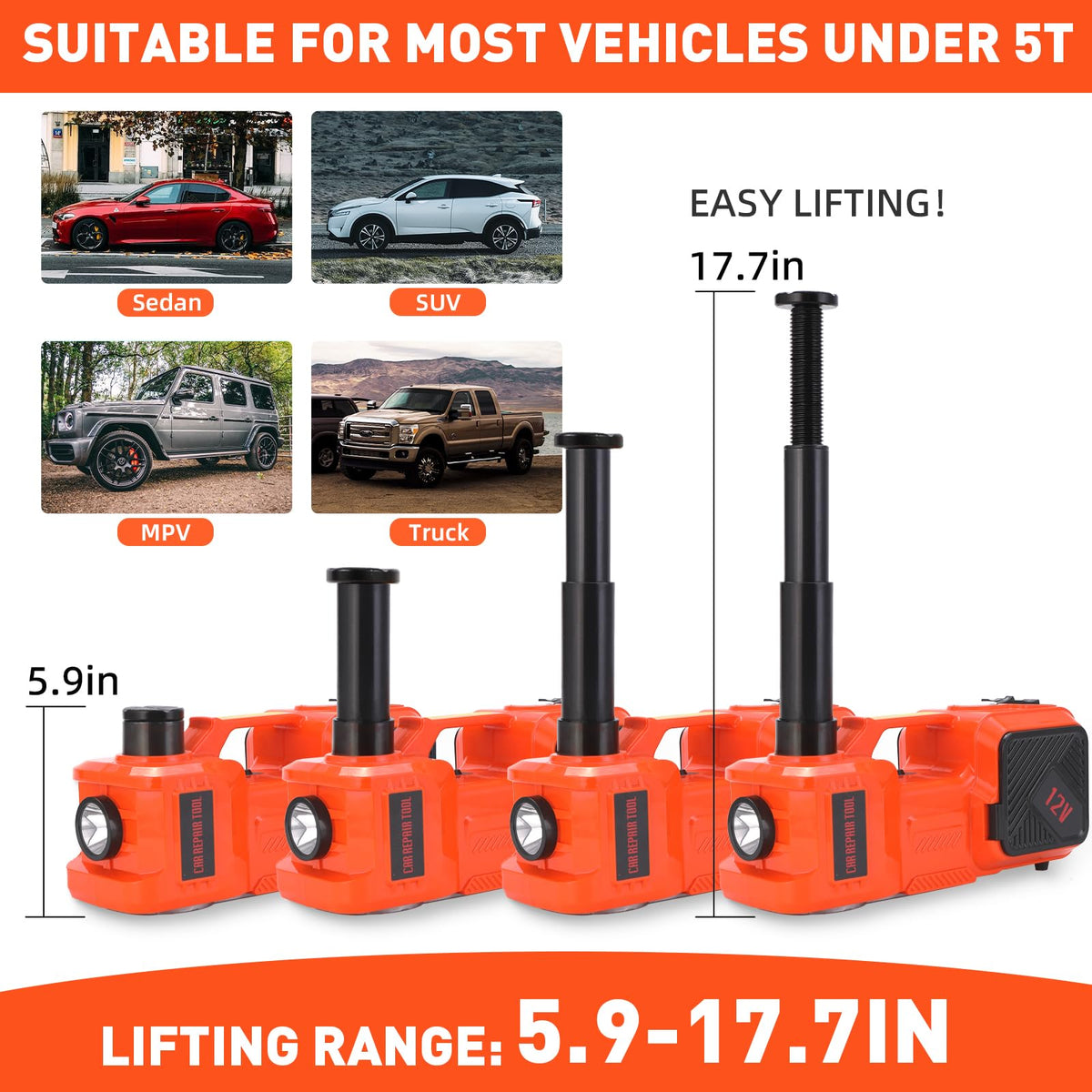 5 Ton Hydraulic Electric Car Jack Set with Tire Pump and Impact Wrench V21364