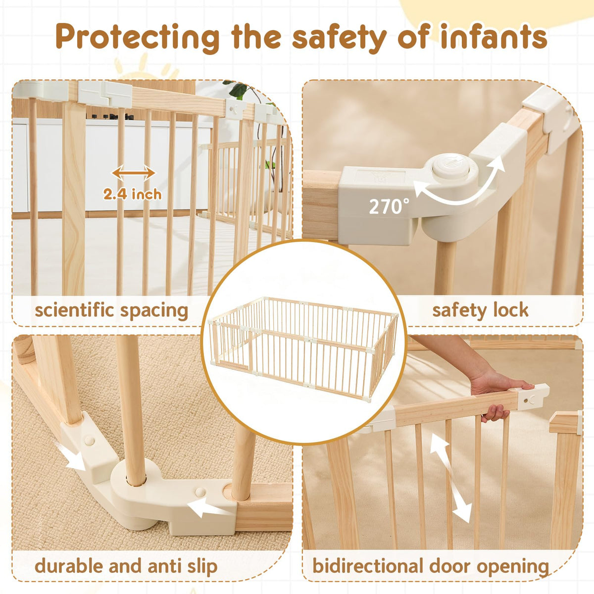 Foldable Wooden Playpen with Gate B92390