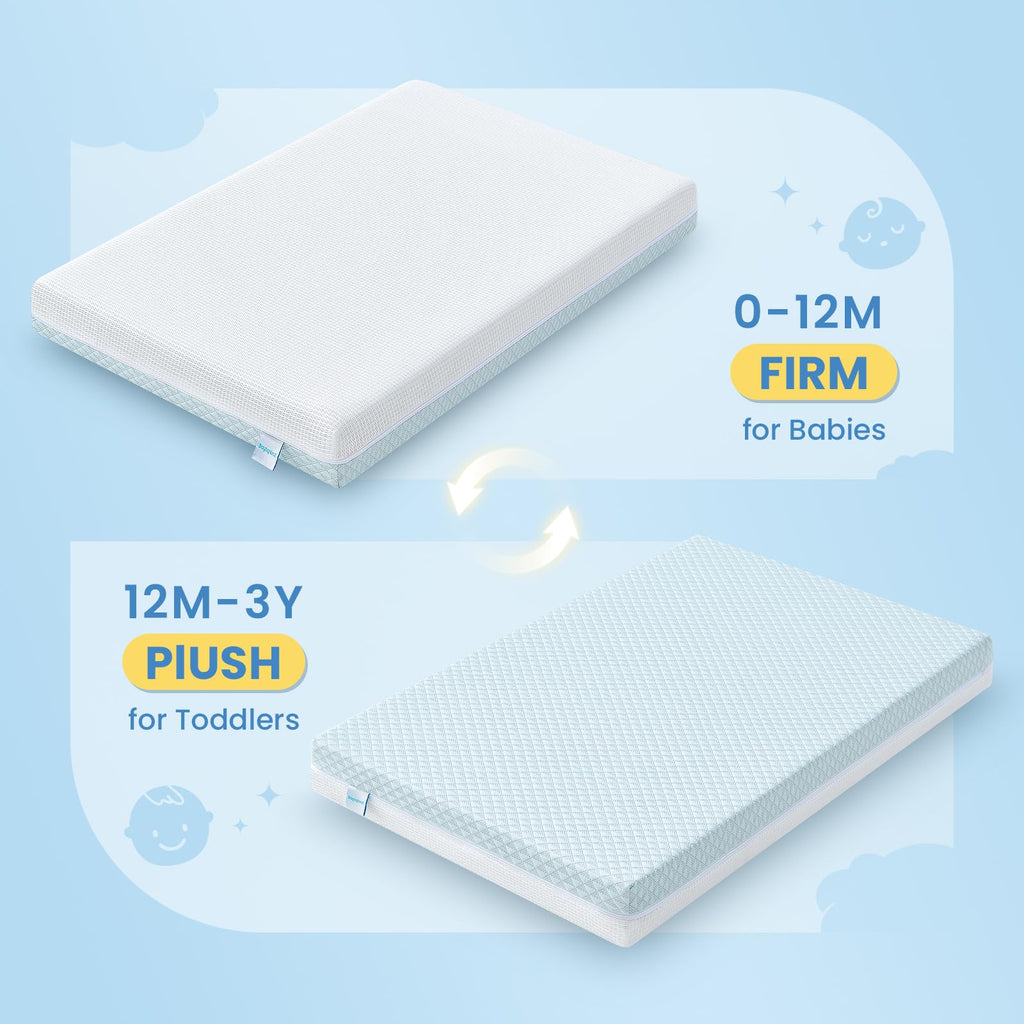 Mini Crib Mattress 38x24x4 Dual-Sided Cooling Gel Foam B9639