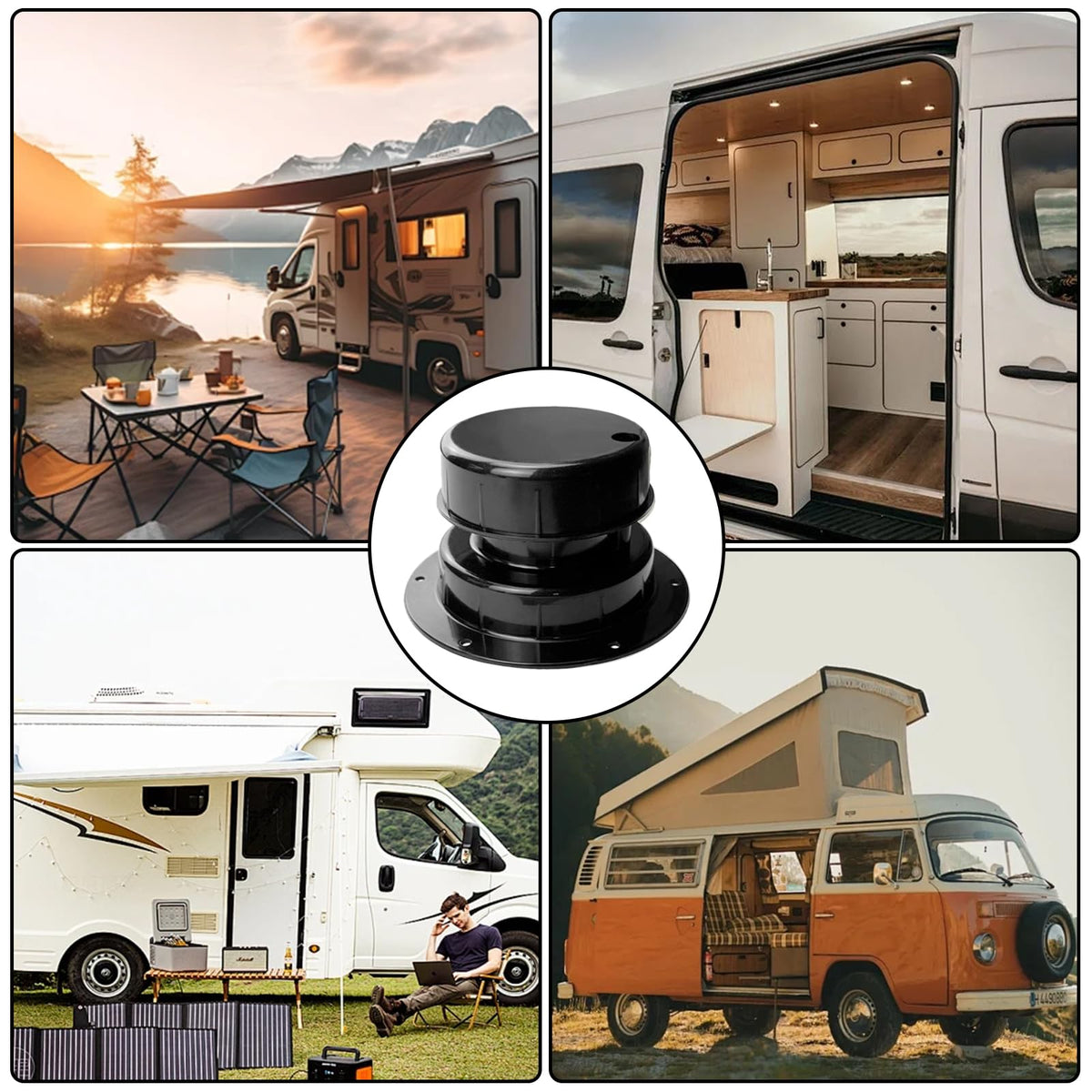 RV Plumbing Vent Caps Kit 2Pcs Plastic Roof Sewer Vent Cover Caps Black G432