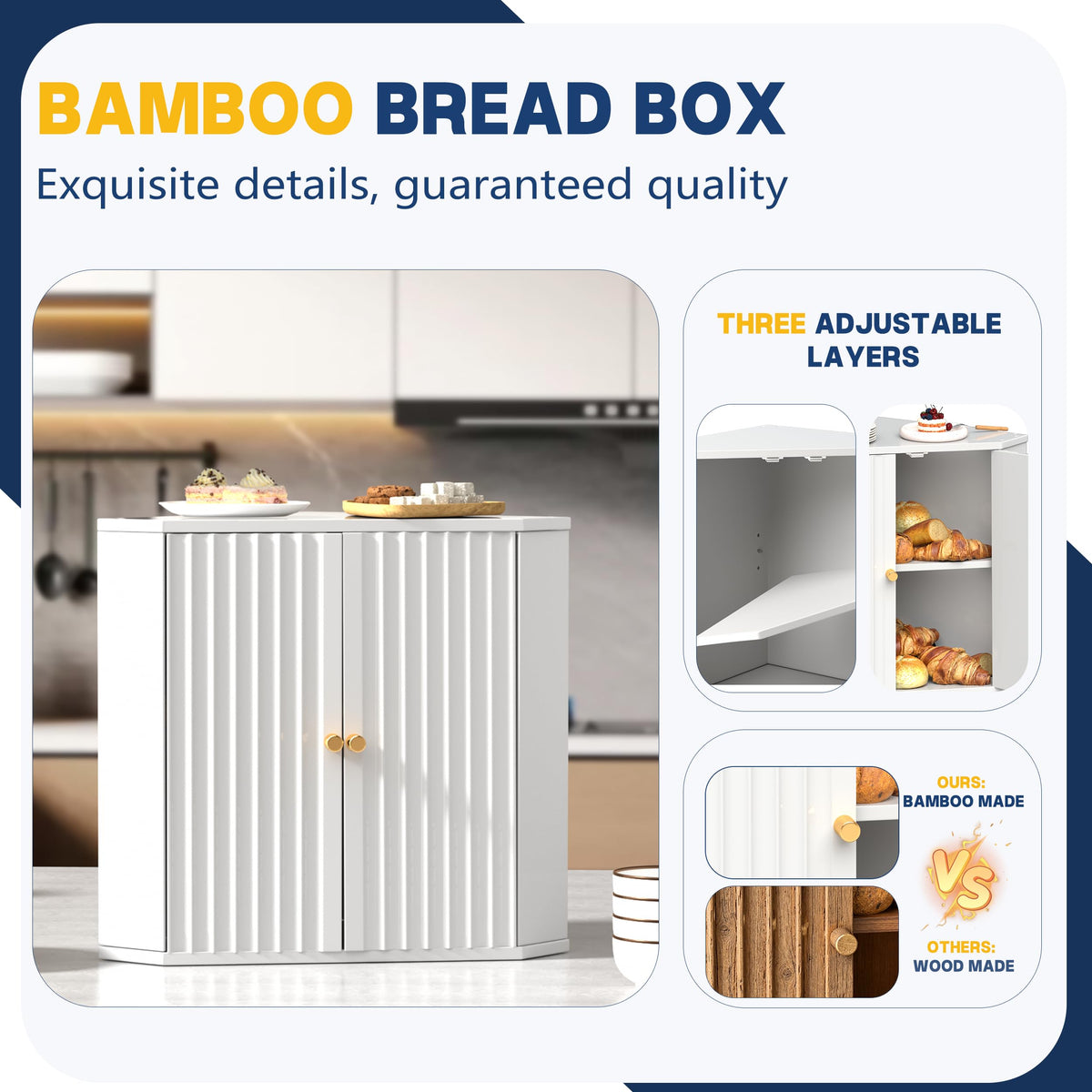 Large White Bamboo Bread Box U759802