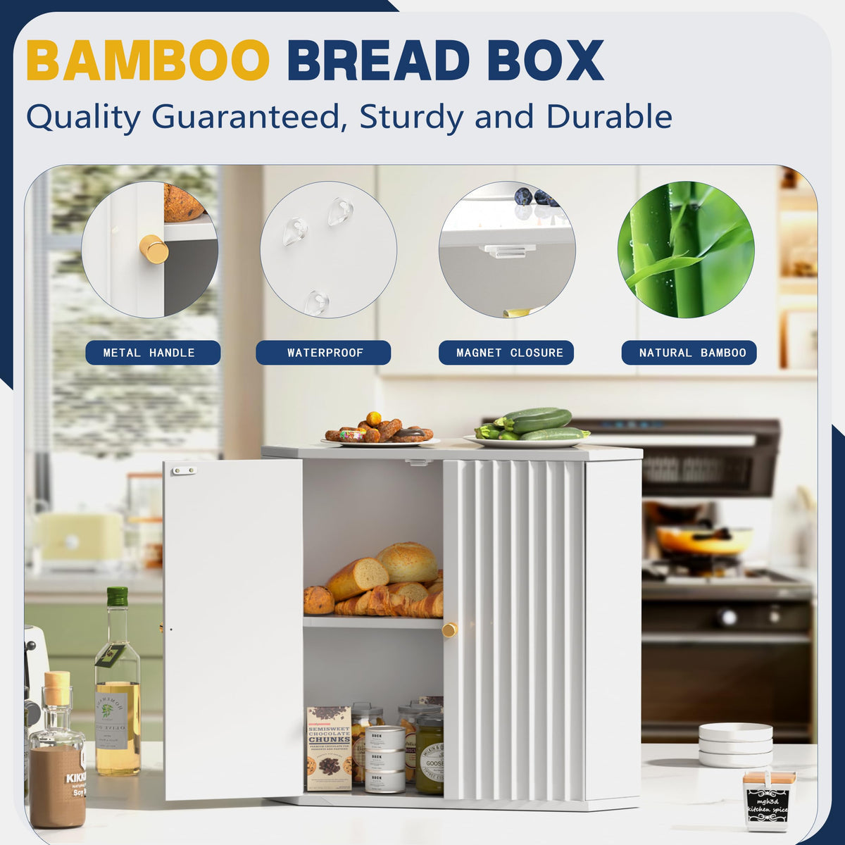 Large White Bamboo Bread Box U759802