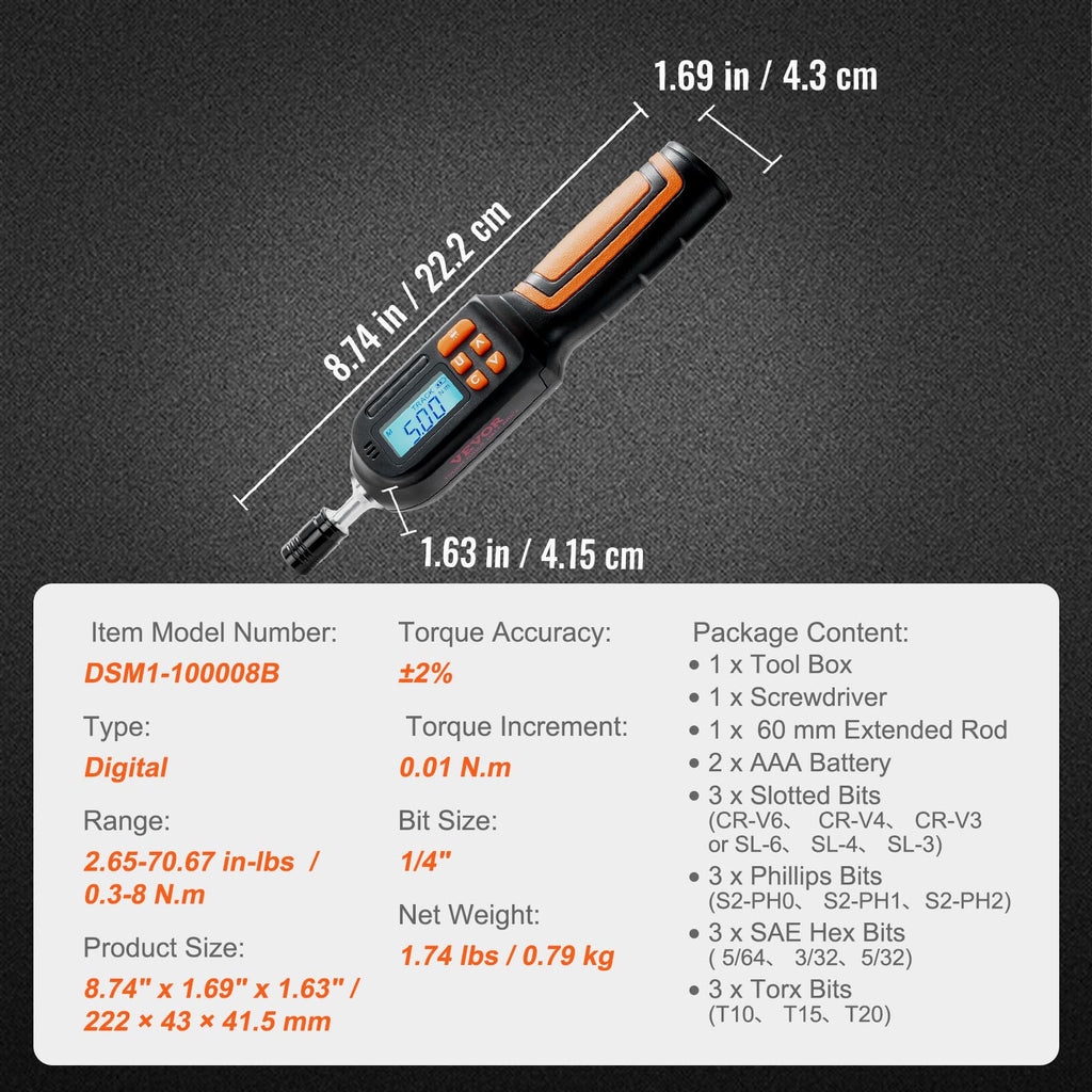 1/4" Drive Digital Torque Screwdriver with LCD, Bits & Case O636572