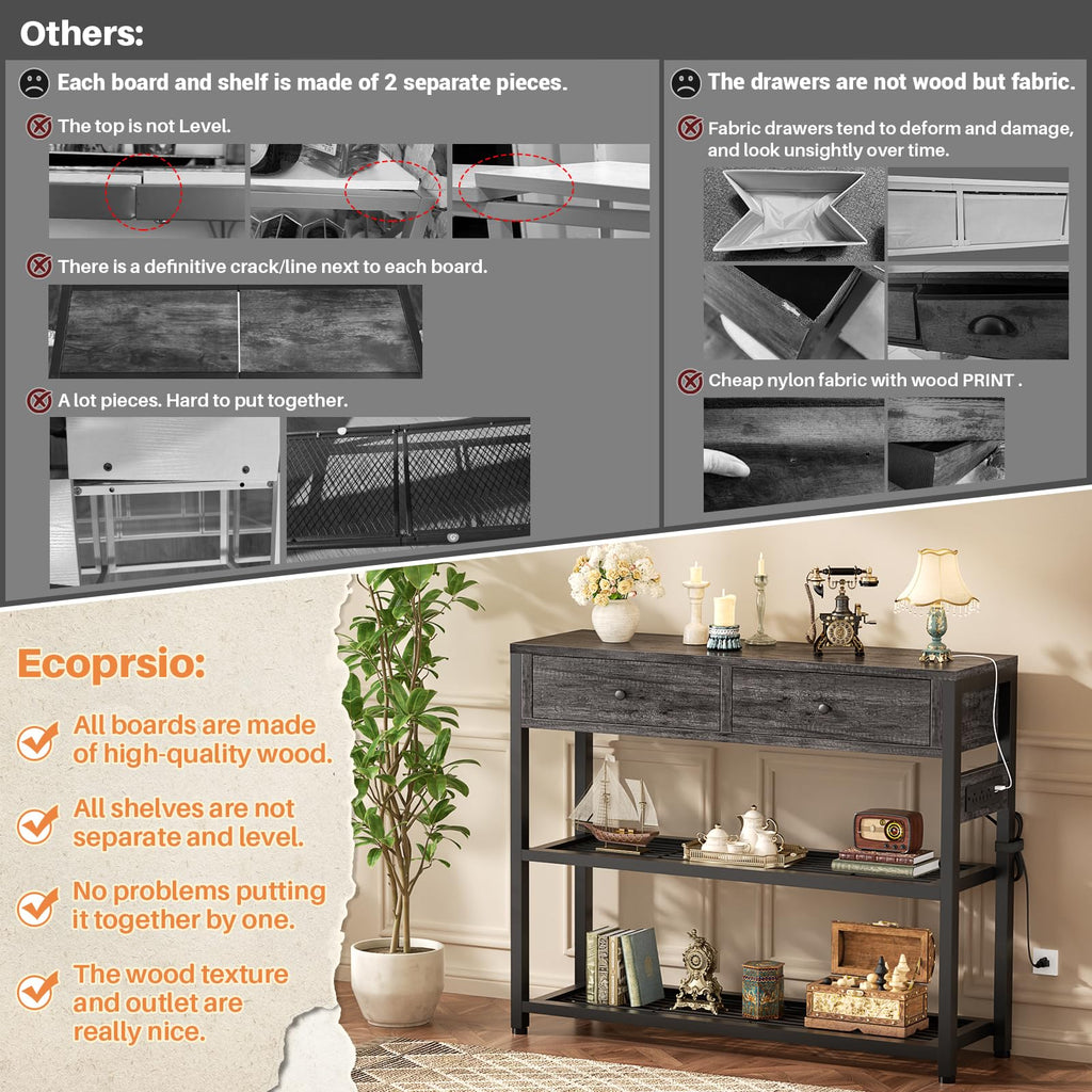 32" Entryway Table with Outlets and Drawers E621668