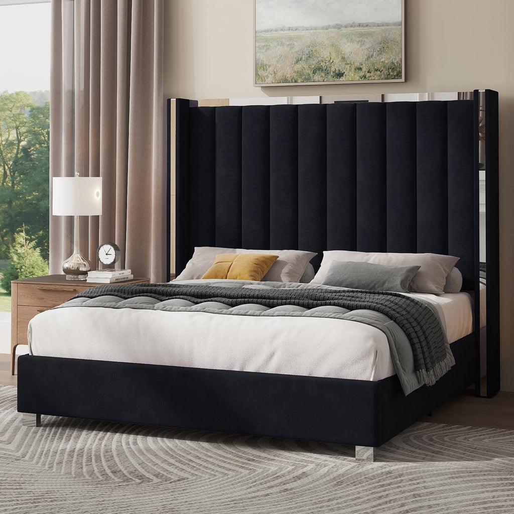 Queen Upholstered Bed Frame with Tall Headboard Q94619