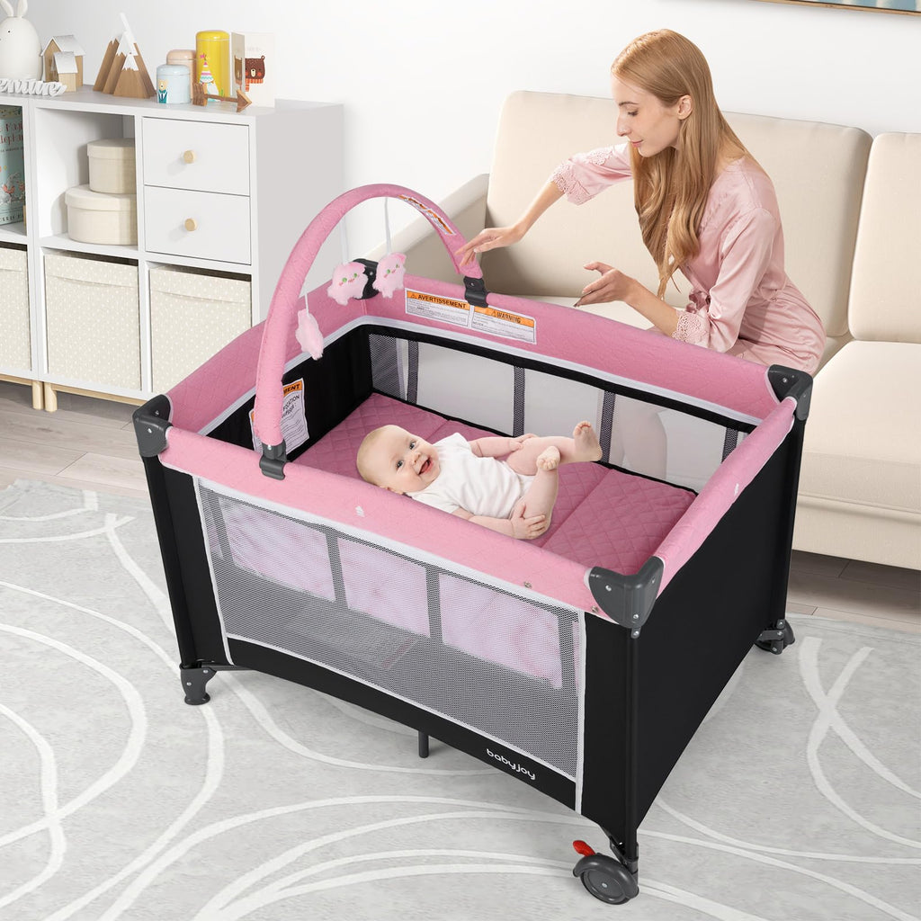 3 in 1 Pink Pack and Play Baby Crib Bassinet T76348