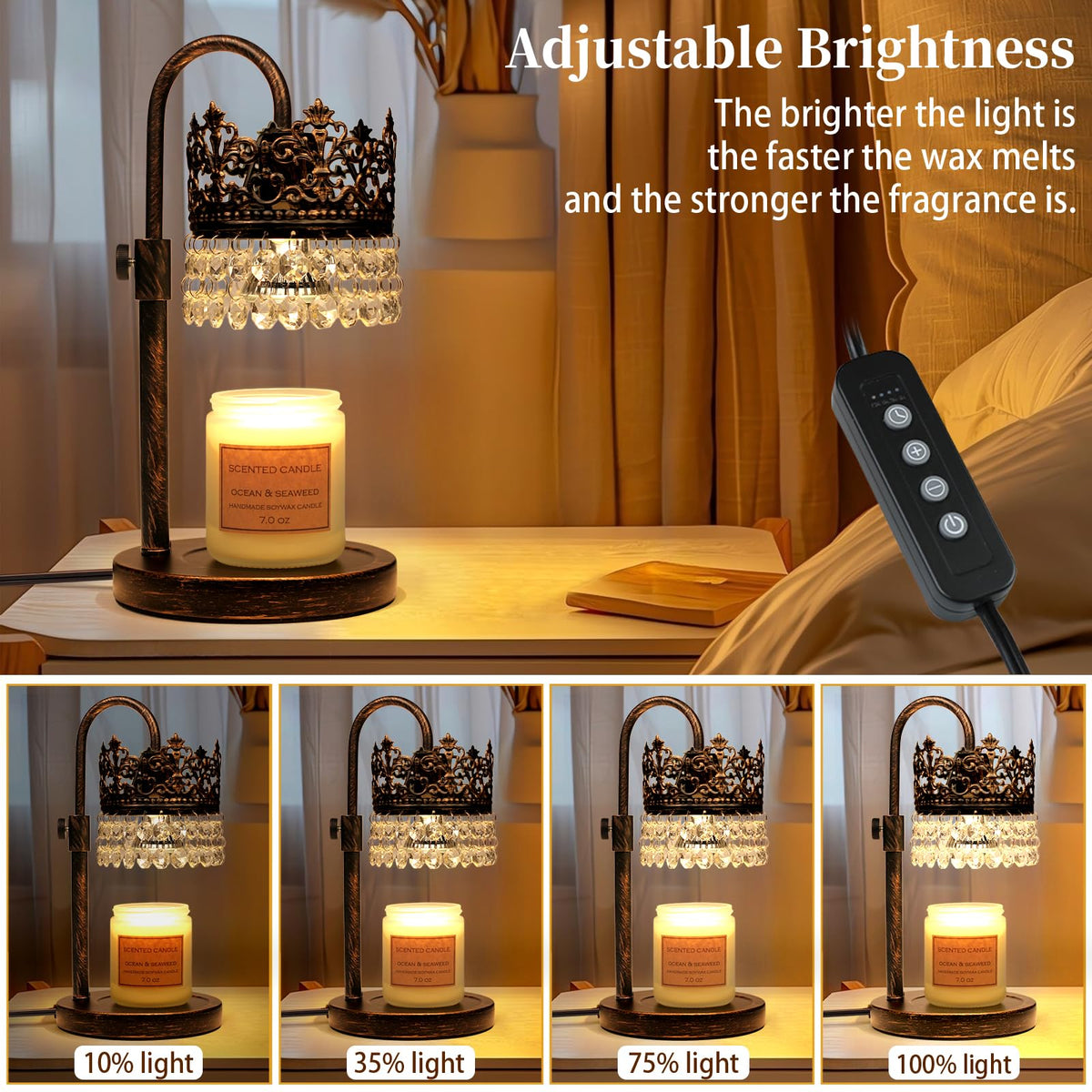Candle Warmer Lamp with Timer Dimmer Adjustable Height Black Gold Brushed Z85543